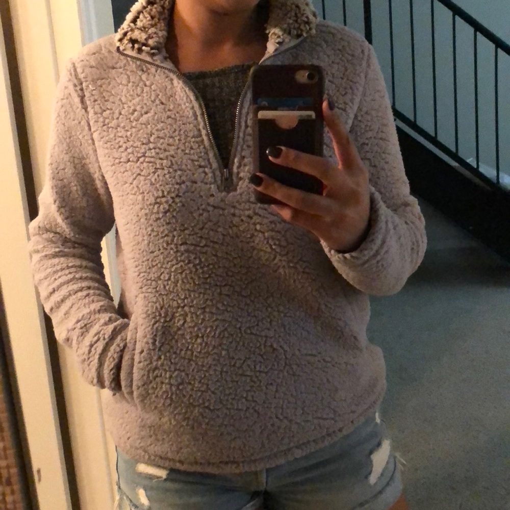 Purple Sherpa half zip sweater